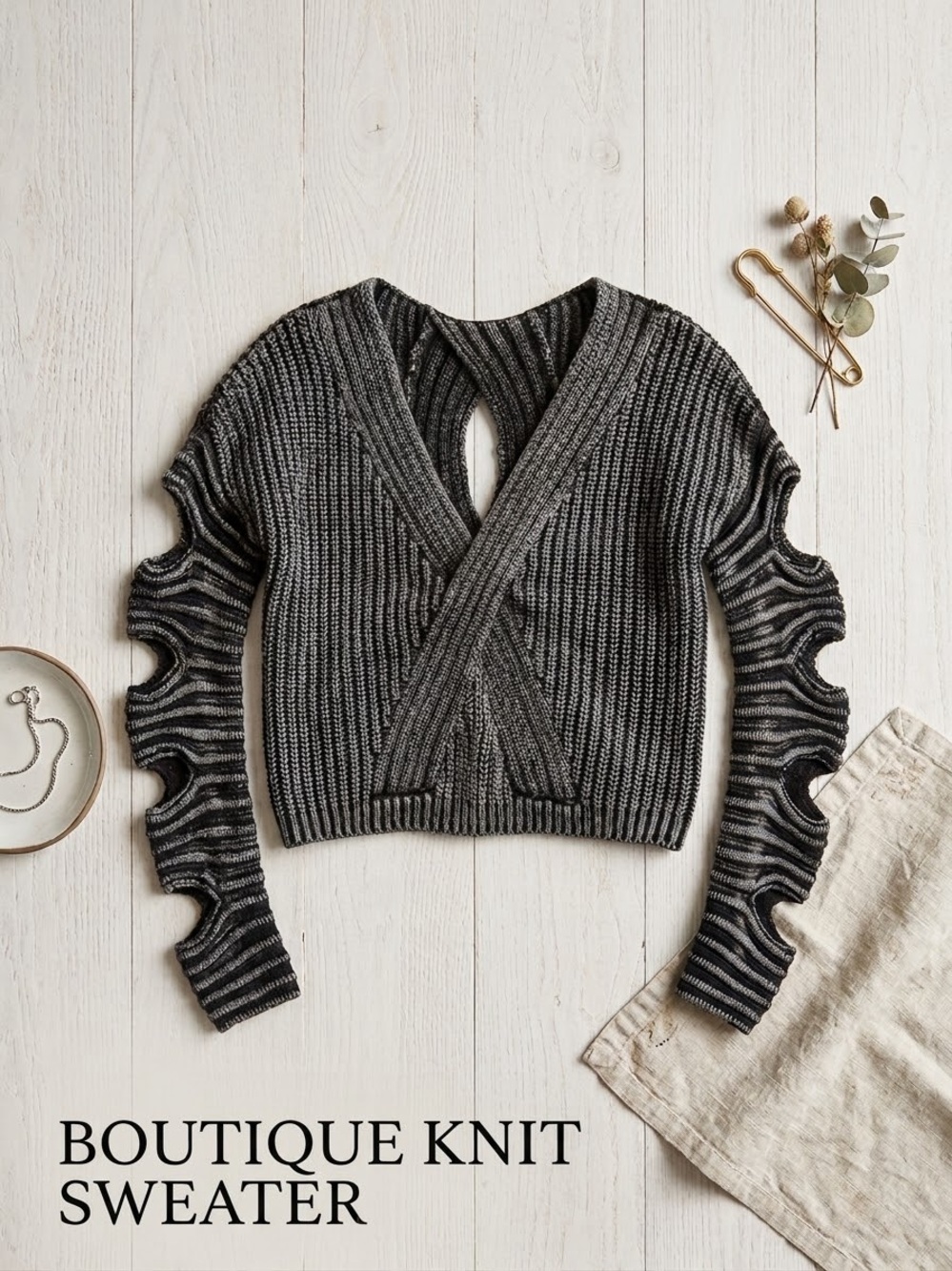 Women’s Black Gray Ribbed Sweater
